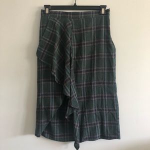 Mango - Size L green plaid asymmetric ruffle skirt